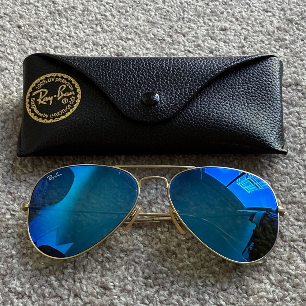 Ray-Ban Gold Frame Sunglasses with Blue Lenses